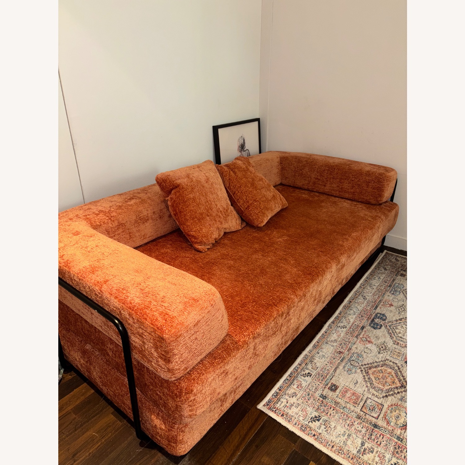 Orange Velvet Sleeper Sofa - image-3