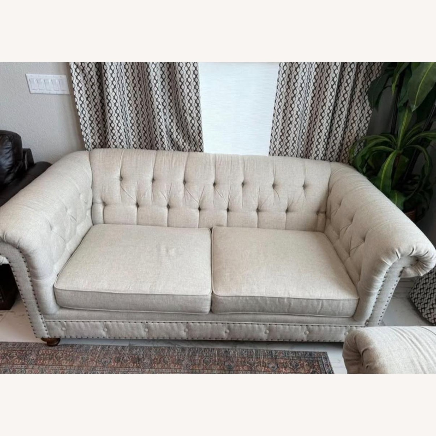 Bernhardt Chesterfield Natural Fabric Loveseat - image-3