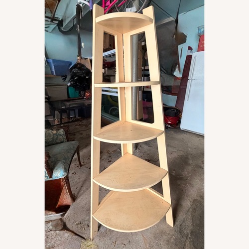 Used Yellow Wood Corner Wall Shelf for sale on AptDeco