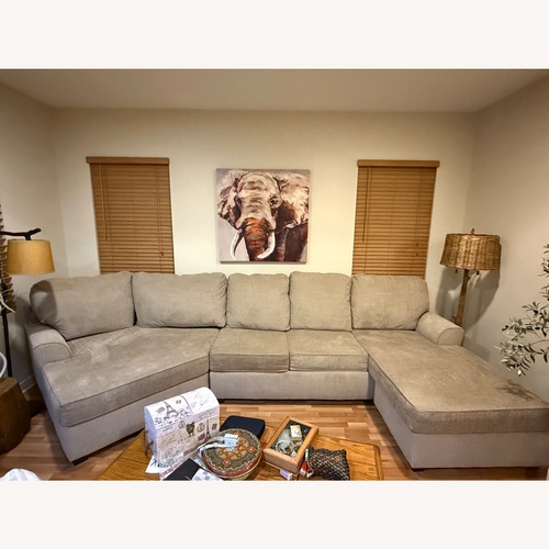 Used Living Spaces Light Brown 2 Piece Sectional for sale on AptDeco