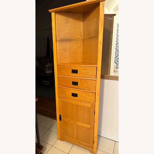 Used Brown Wood Veneer CORNER Wall Shelf for sale on AptDeco