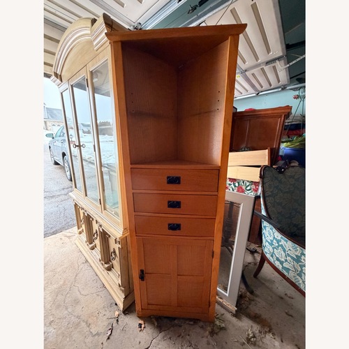 Used Brown Wood Veneer CORNER Wall Shelf for sale on AptDeco