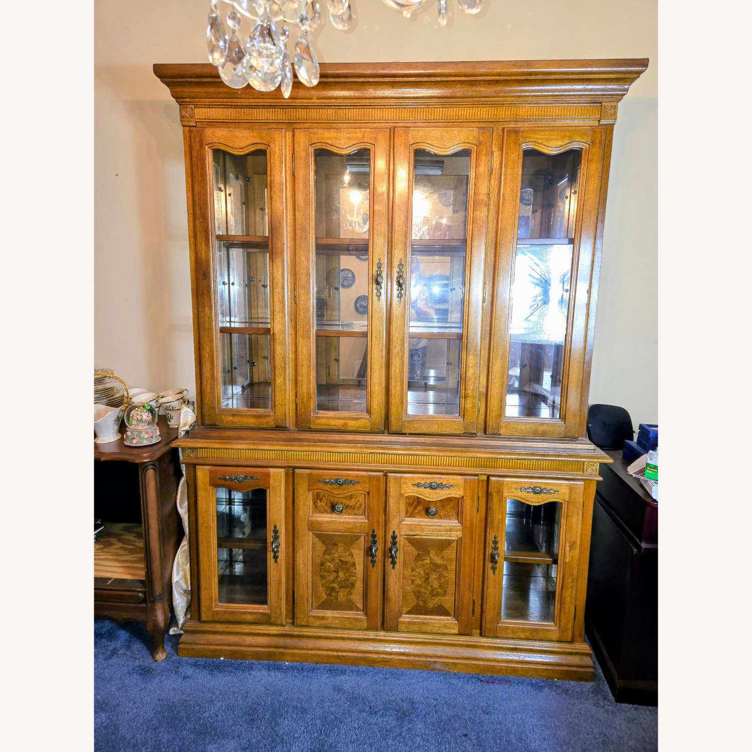 Brown Wood & Glass China Cabinet - image-8