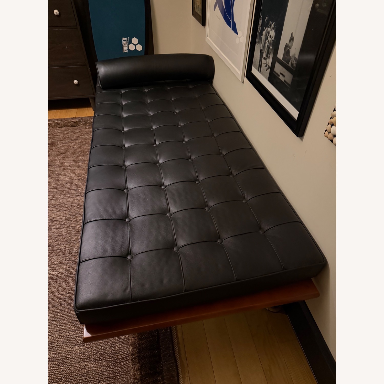 Vintage Style Midcentury Black Leather Chaise - image-3