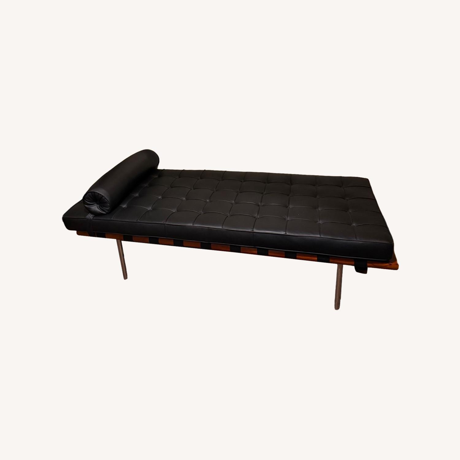 Vintage Style Midcentury Black Leather Chaise - image-0