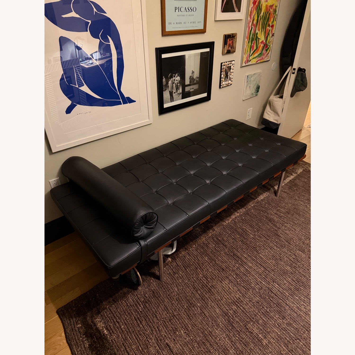 Vintage Style Midcentury Black Leather Chaise - image-2