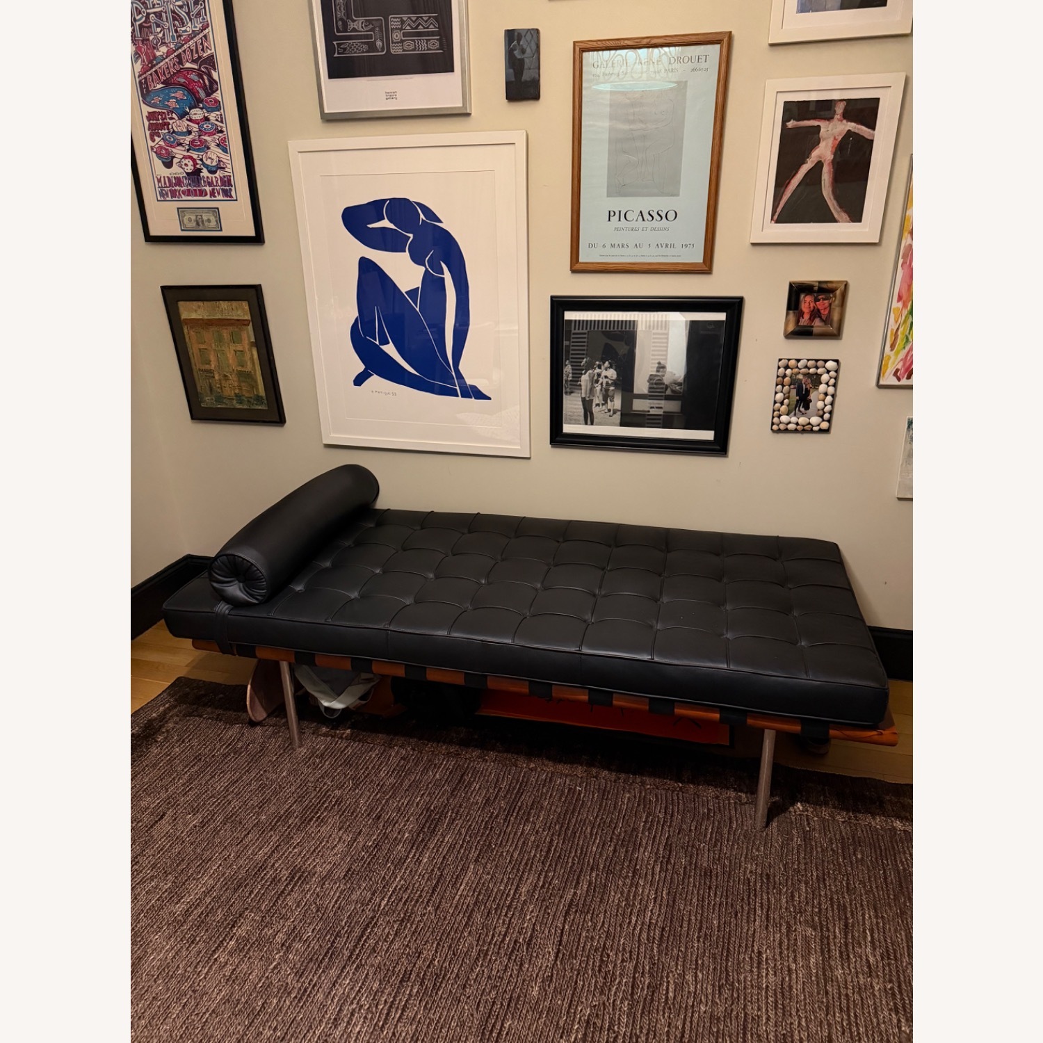 Vintage Style Midcentury Black Leather Chaise - image-1