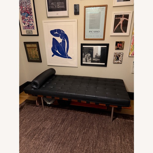 Used Vintage Style Midcentury Black Leather Chaise for sale on AptDeco