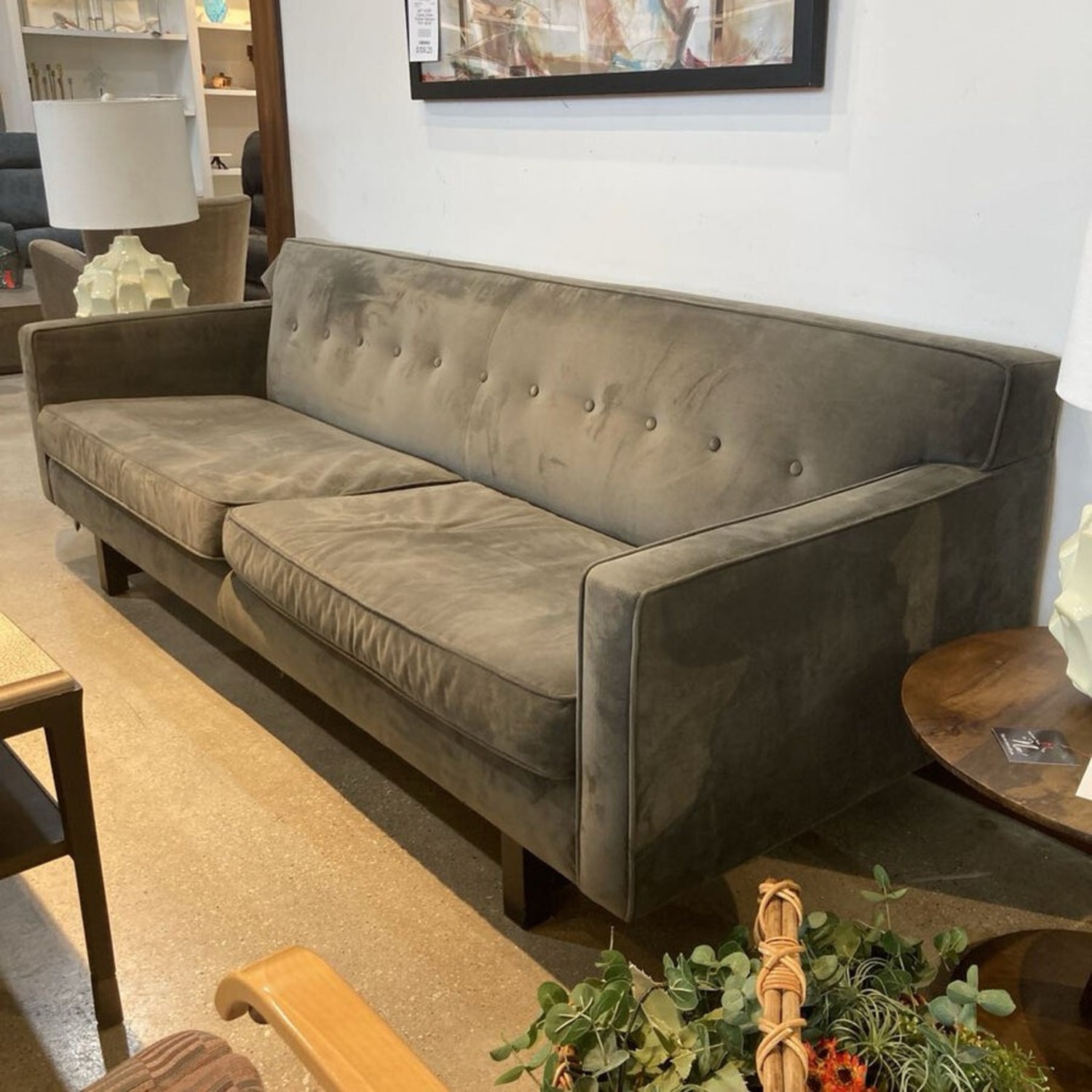 Tufted Micro Suede Sofa Gray - image-1