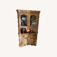 Solid Oak Corner Hutch China Cabinet Lighted, 2-Pc