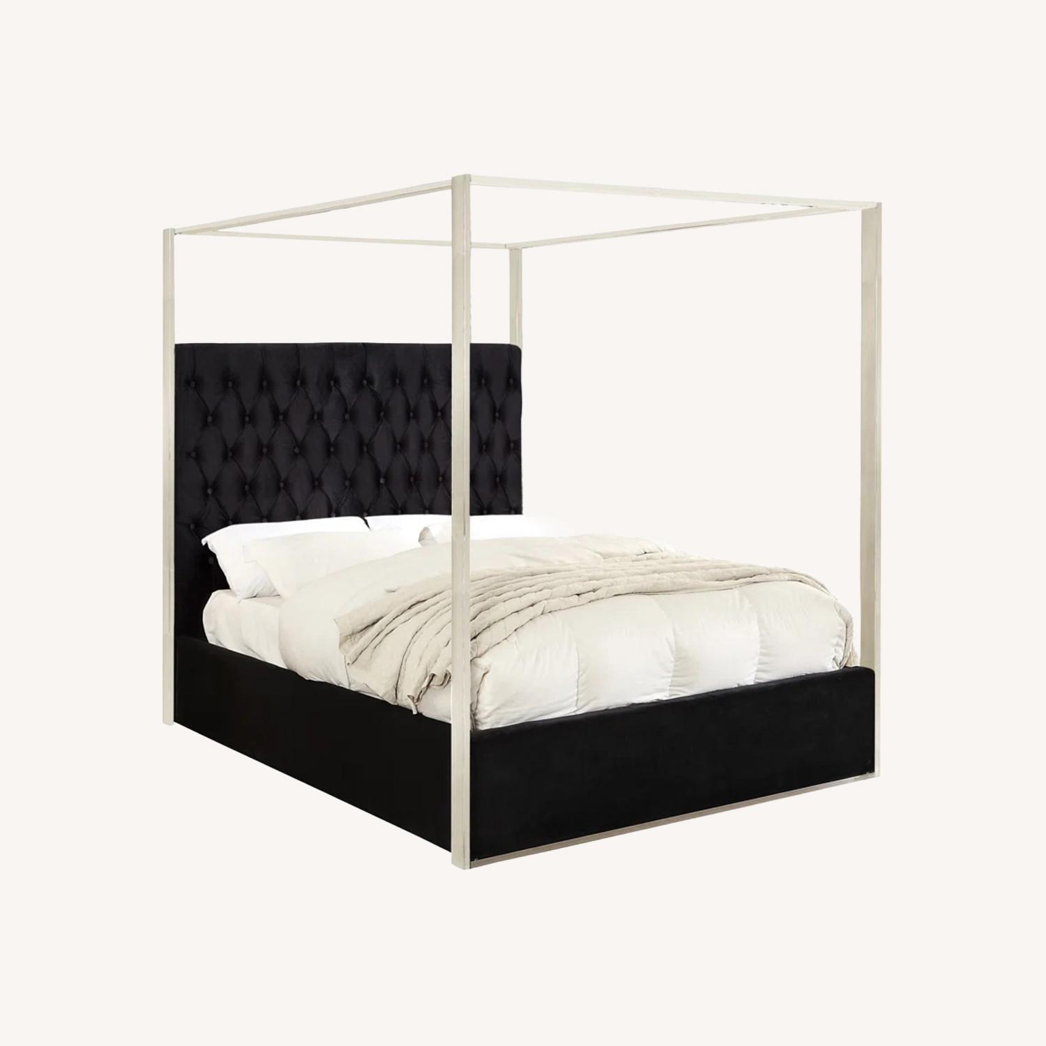 King Canopy Bed/Black Velvet Headboard - image-0