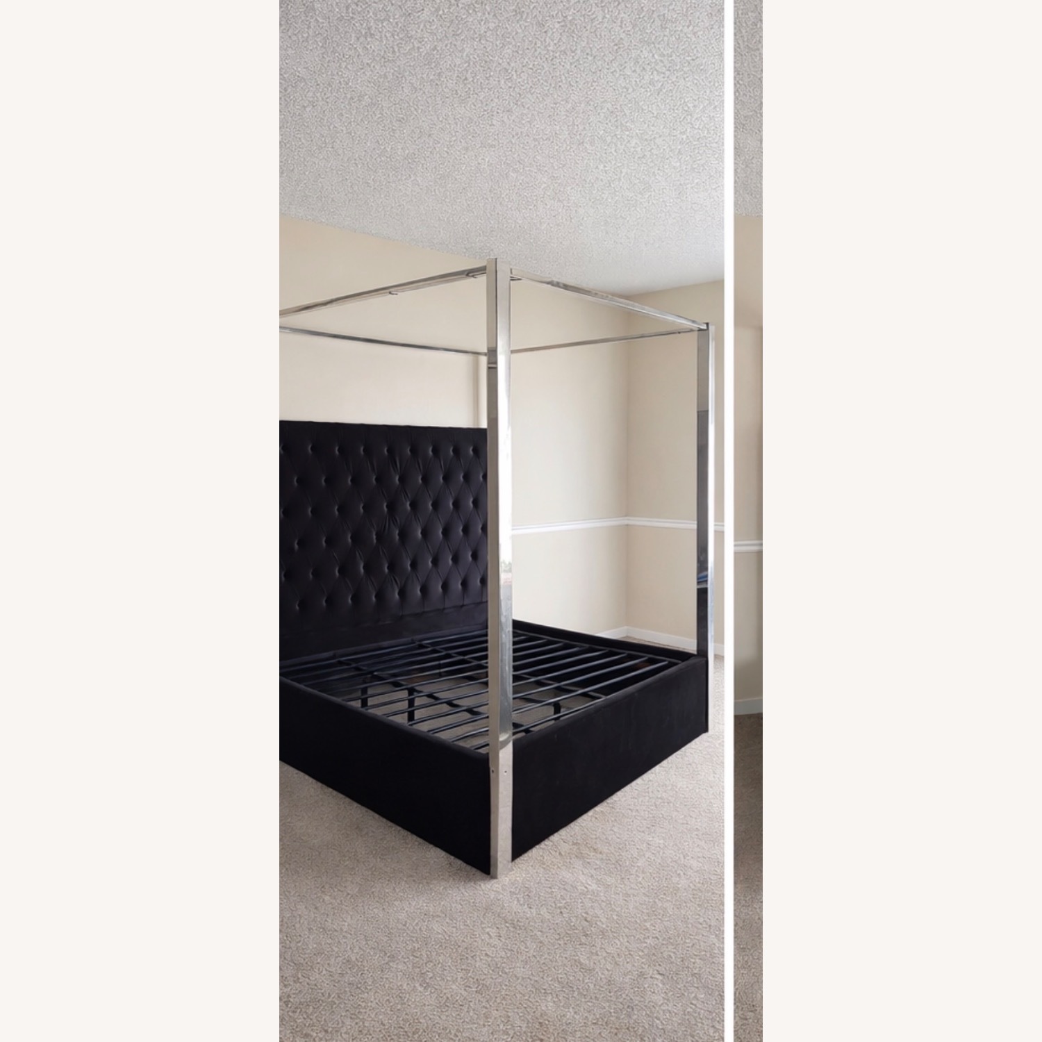 King Canopy Bed/Black Velvet Headboard - image-3