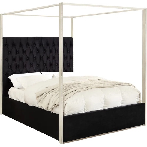 Used King Canopy Bed/Black Velvet Headboard for sale on AptDeco