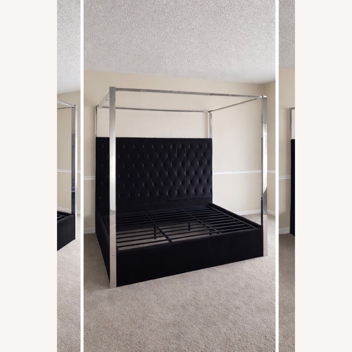 King Canopy Bed/Black Velvet Headboard - image-1