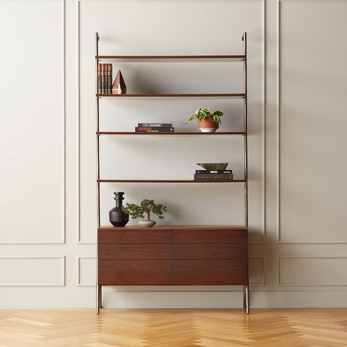 Used CB2 Jaxon Wood and Leather Bookcase for sale on AptDeco