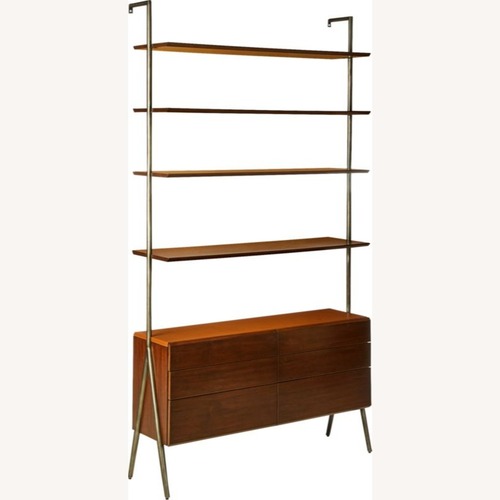 Used CB2 Jaxon Wood and Leather Bookcase for sale on AptDeco