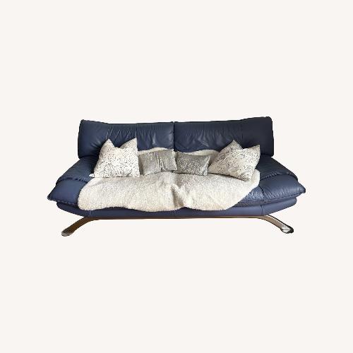 Used Vintage/Antique Nicoletti Blue Leather Loveseat for sale on AptDeco