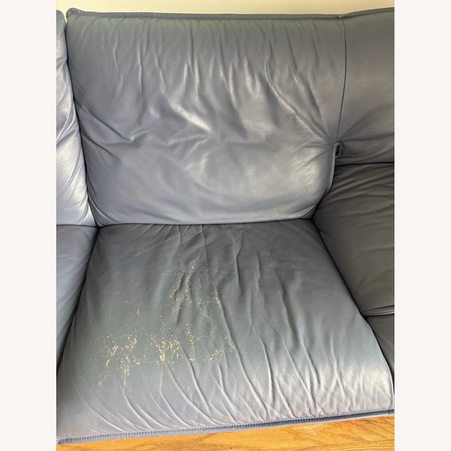 Vintage/Antique Nicoletti Blue Leather Loveseat - image-2