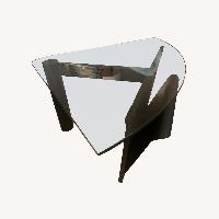 Triangular Glass Side Table on Black Metal Frame