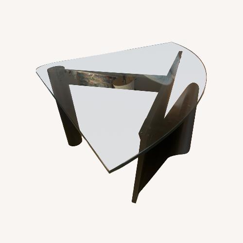Used Triangular Glass Side Table on Black Metal Frame for sale on AptDeco