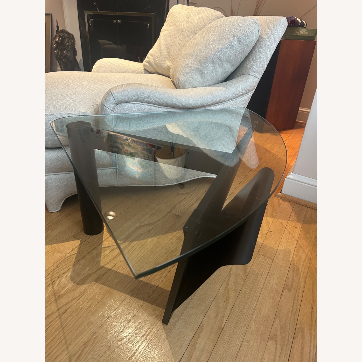 Triangular Glass Side Table on Black Metal Frame - image-2