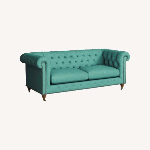 Used Anthropologie Turquoise Blue Fabric 2 Seater Sofa for sale on AptDeco