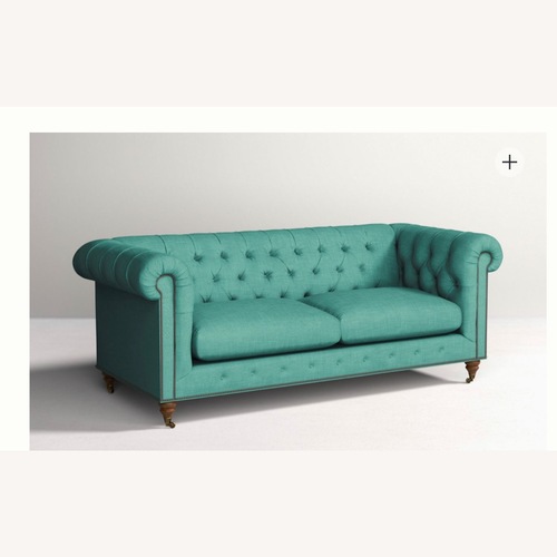Used Anthropologie Turquoise Blue Fabric 2 Seater Sofa for sale on AptDeco