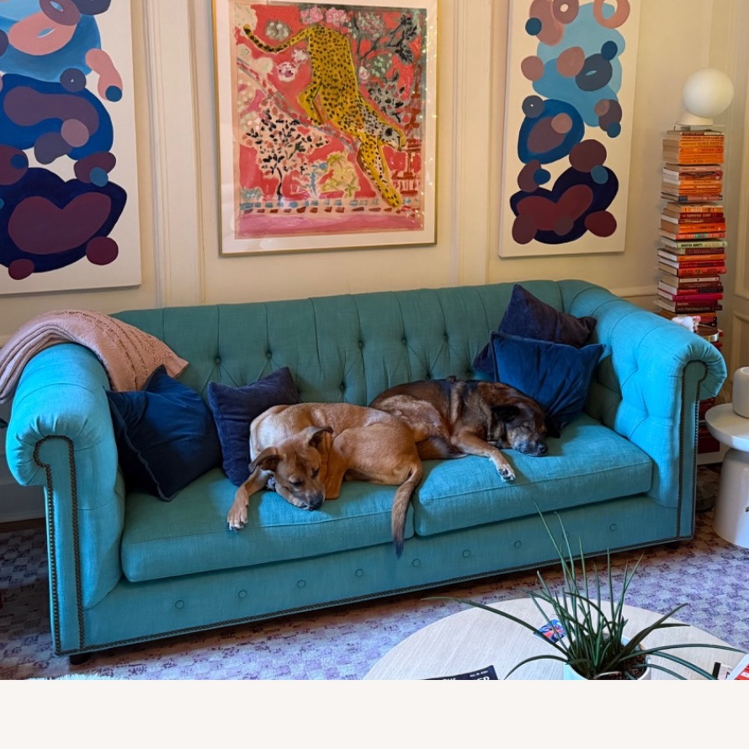 Anthropologie Turquoise Blue Fabric 2 Seater Sofa - image-3