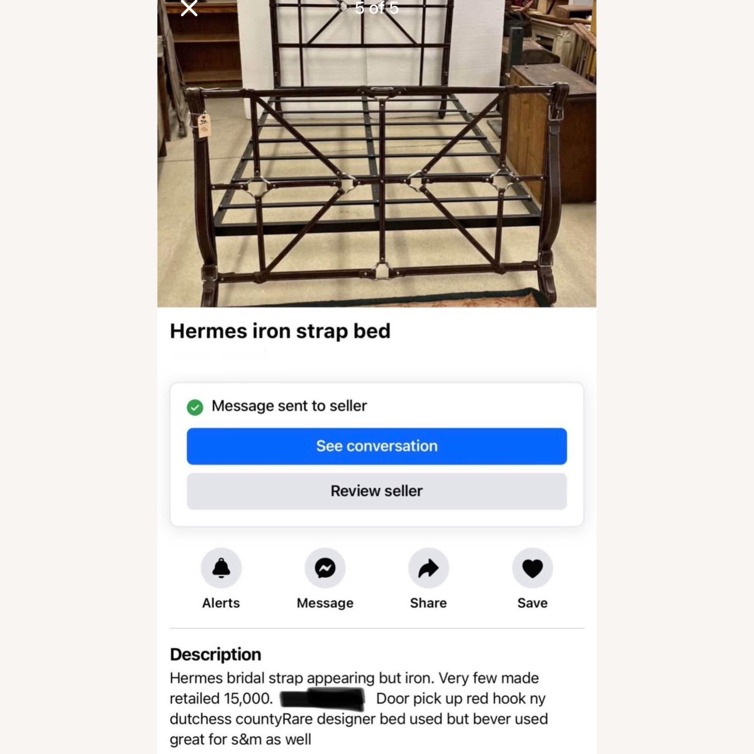 Vintage Hermes Bridal Strap Wrought Iron Bed - image-4