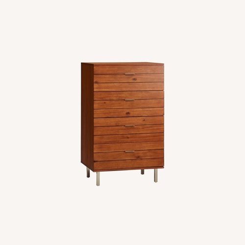 Used CB2 Linear Tall Chest Dark Brown Wood Dresser for sale on AptDeco