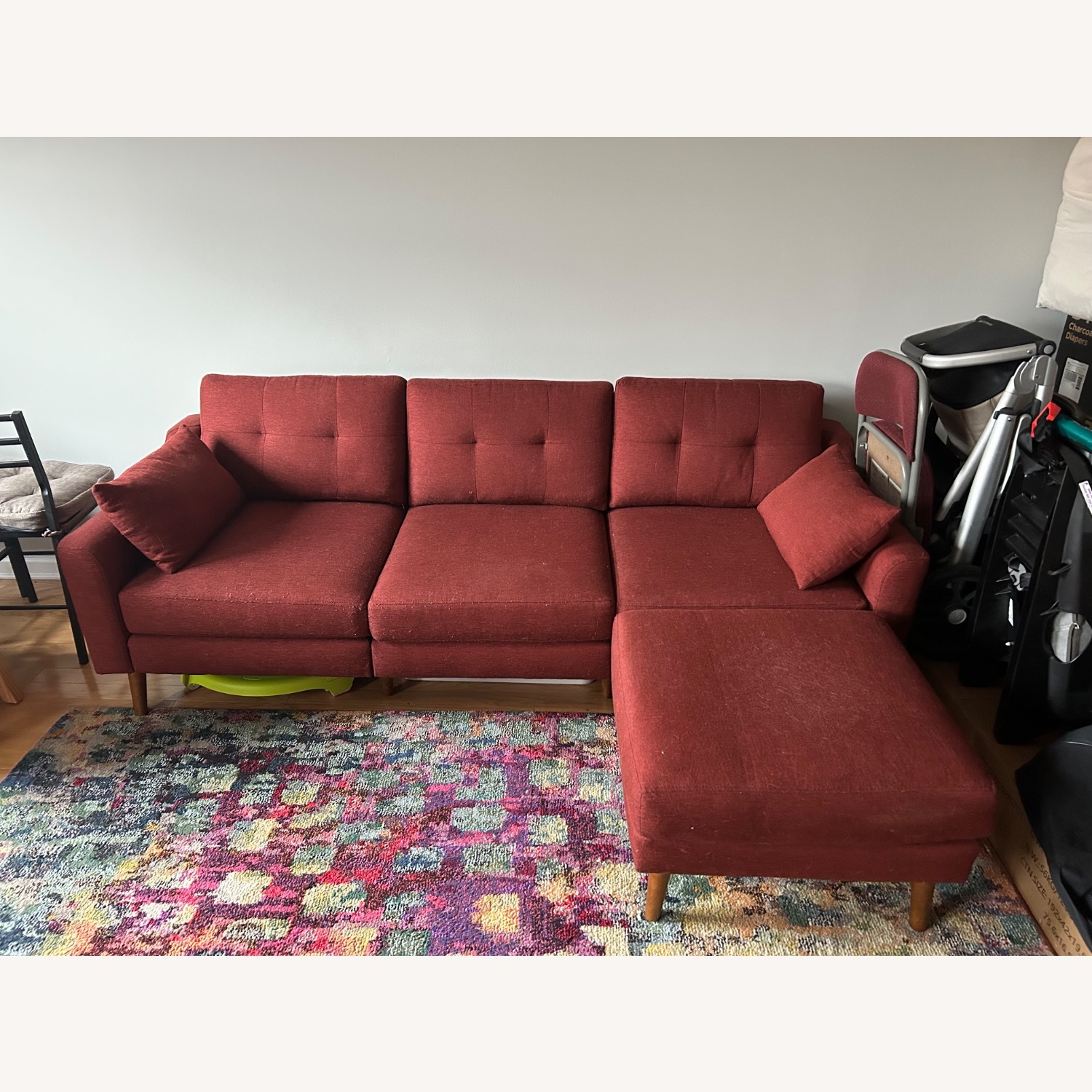 Burrow Nomad Sofa with Ottoman (Brick Red Fabric) - image-1