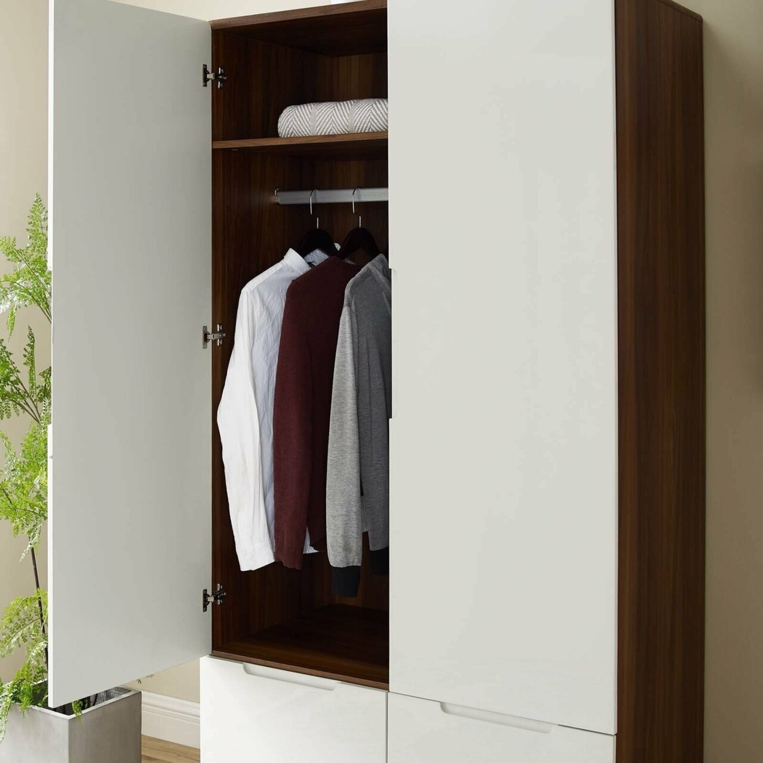 Mid-Century Modern Wardrobe Walnut + White - image-5