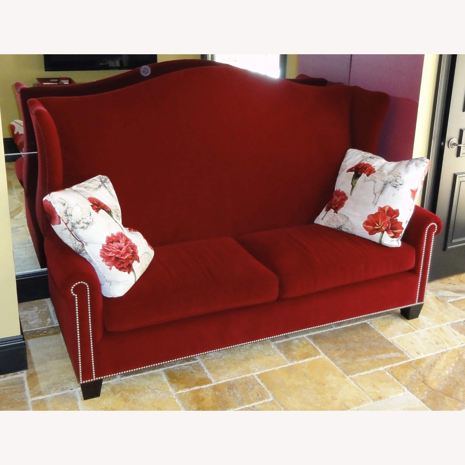 Luxury Velvet Wingback Queen Sofa/Sleeper - image-1
