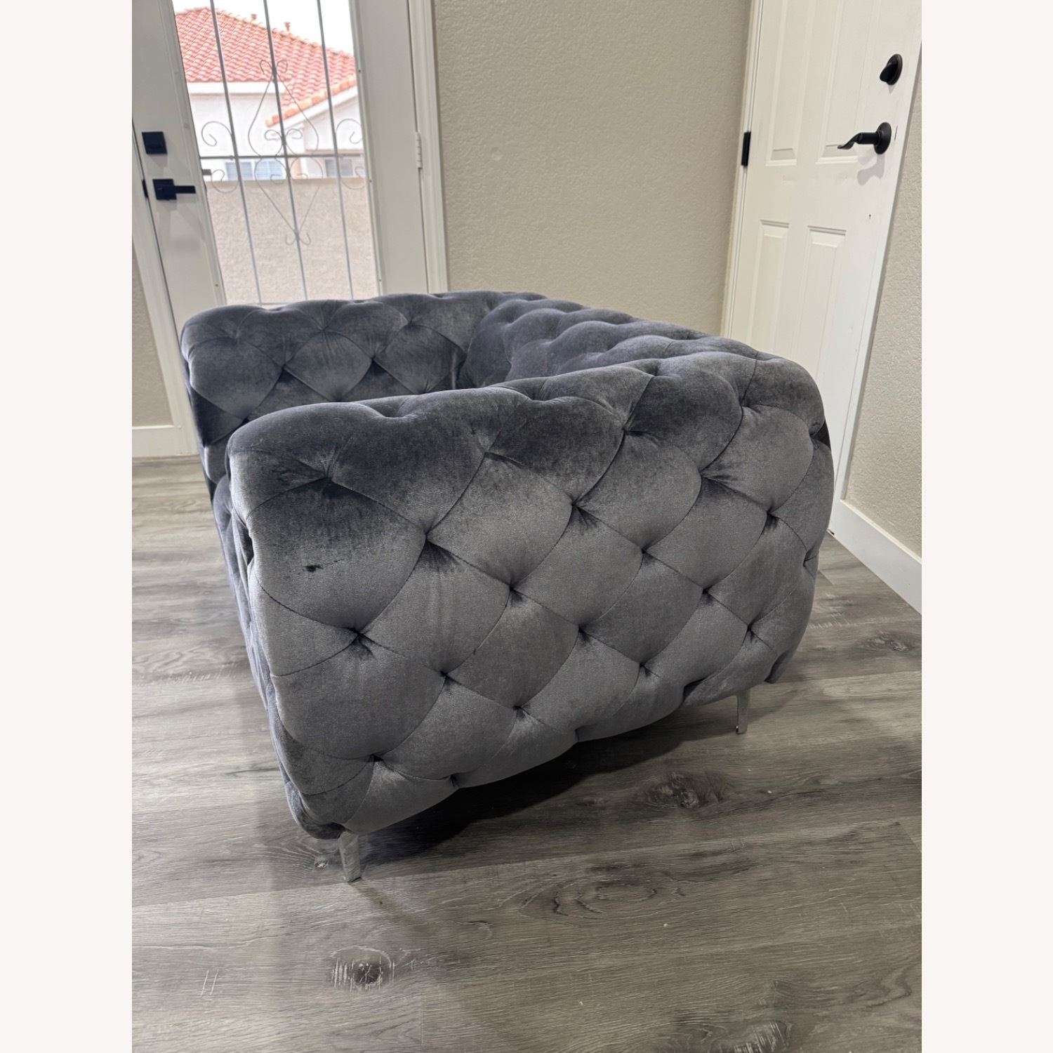 Dark Gray Velvet Accent Chair - image-3