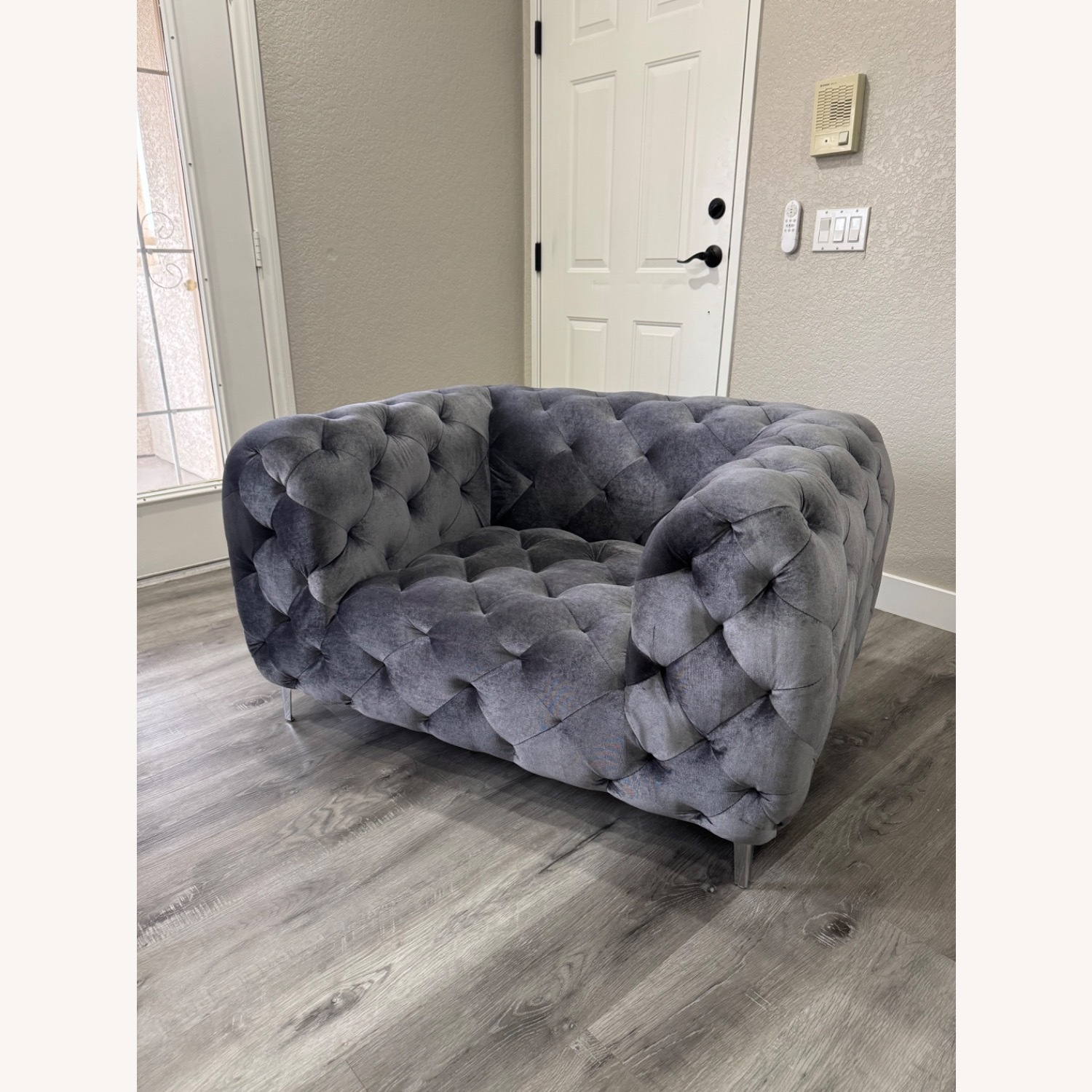 Dark Gray Velvet Accent Chair - image-1