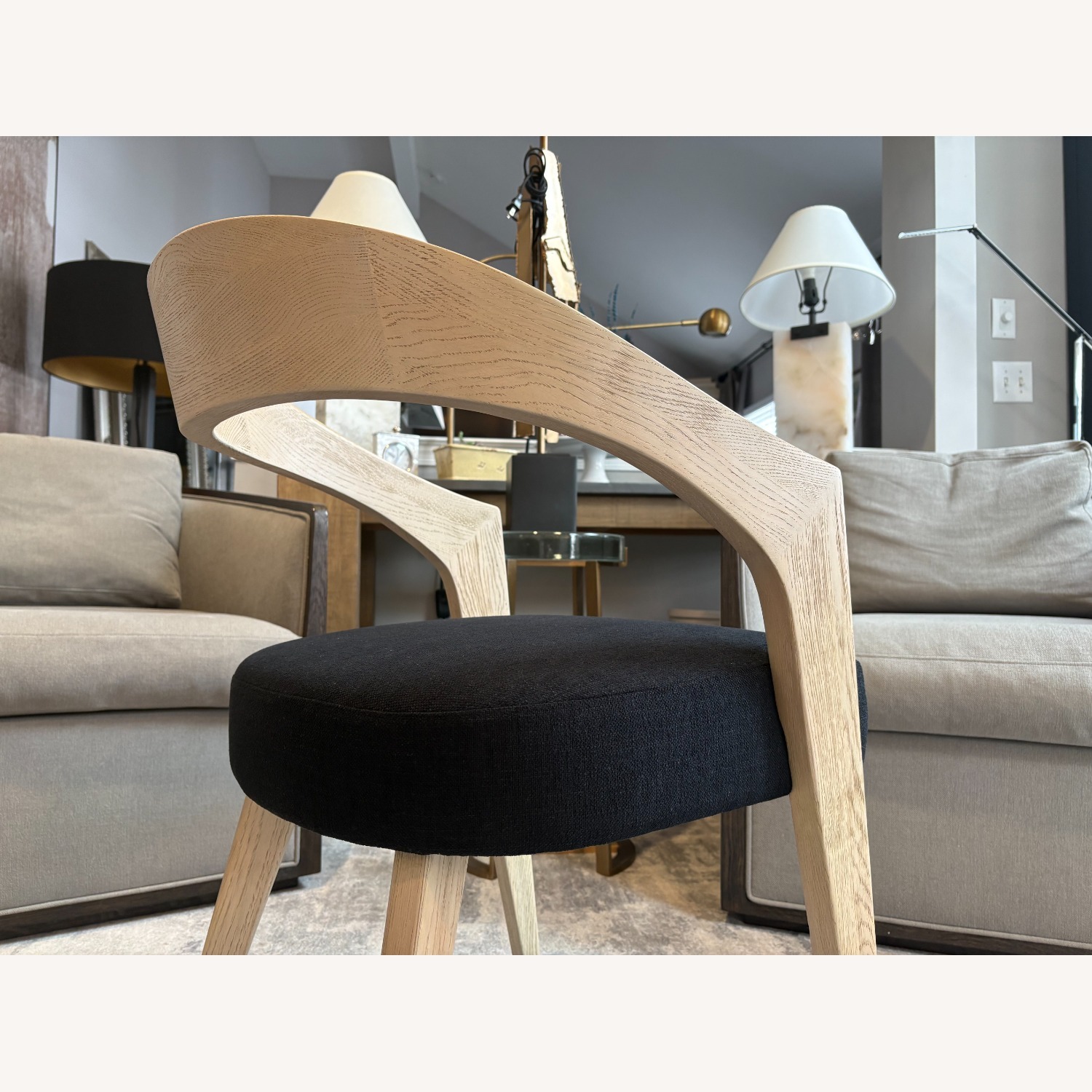 RH Chloé Fabric Armchair | Greige Oak Finish - image-2