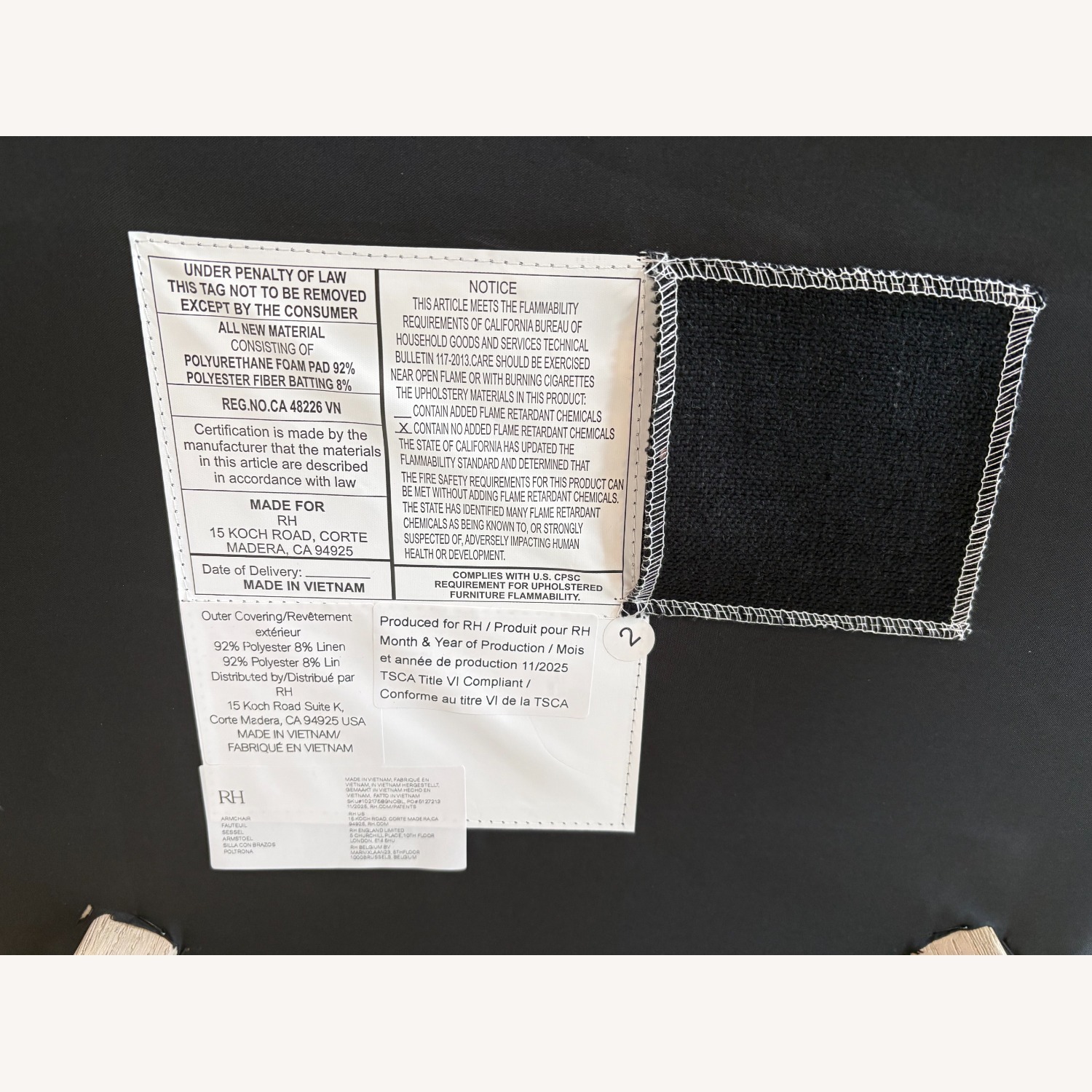 RH Chloé Fabric Armchair | Greige Oak Finish - image-11