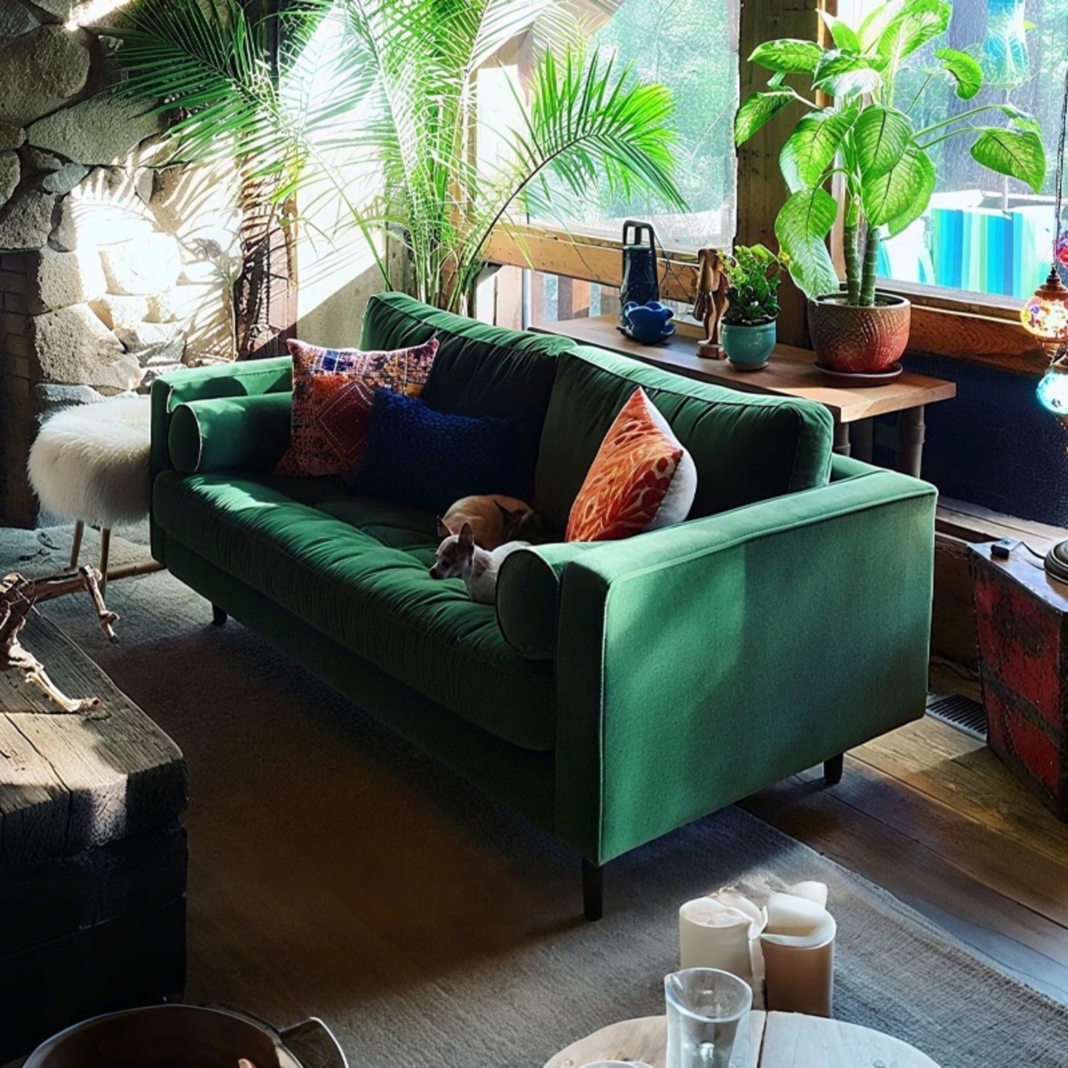 Green Velvet 2 Seater Sofa - image-4