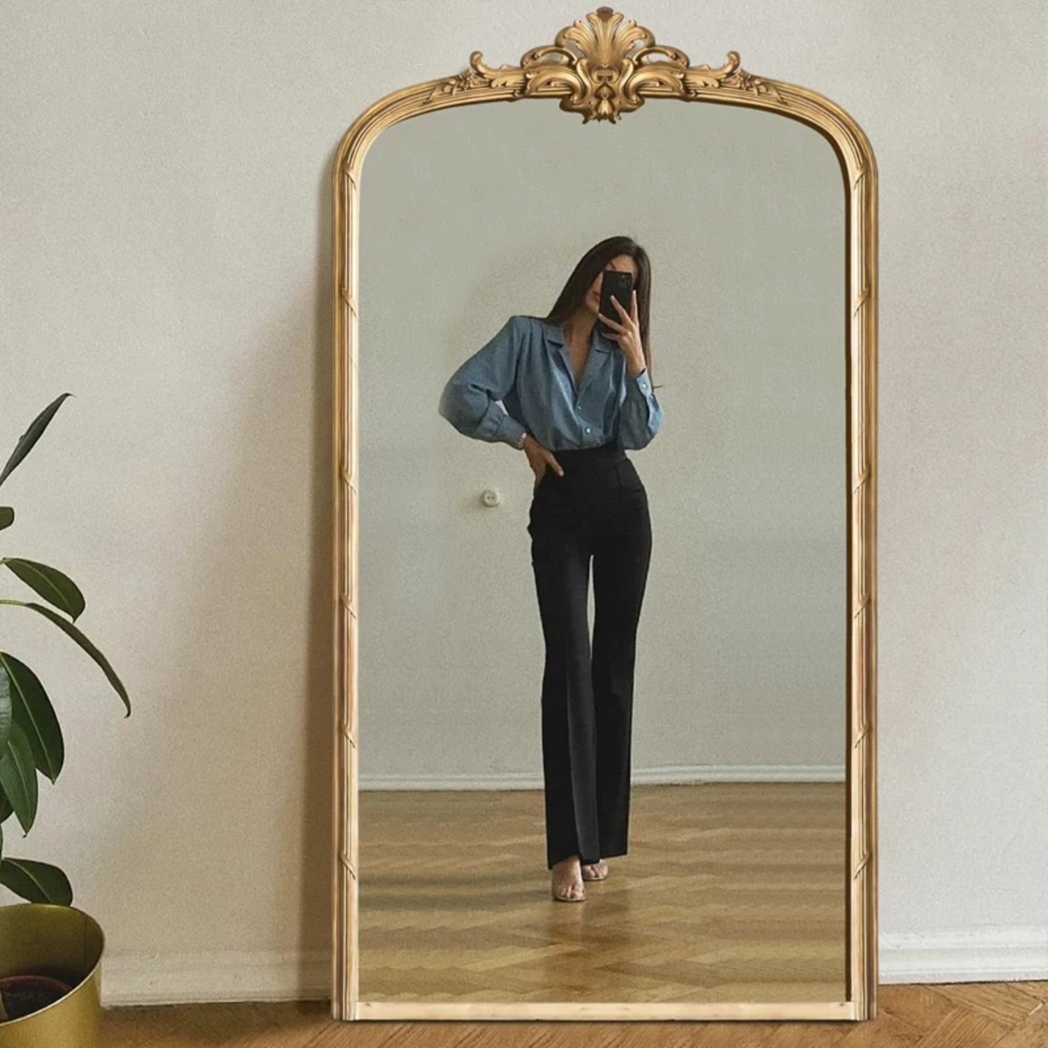 Antique Gold Mirrored Glass Floor Mirror - image-3