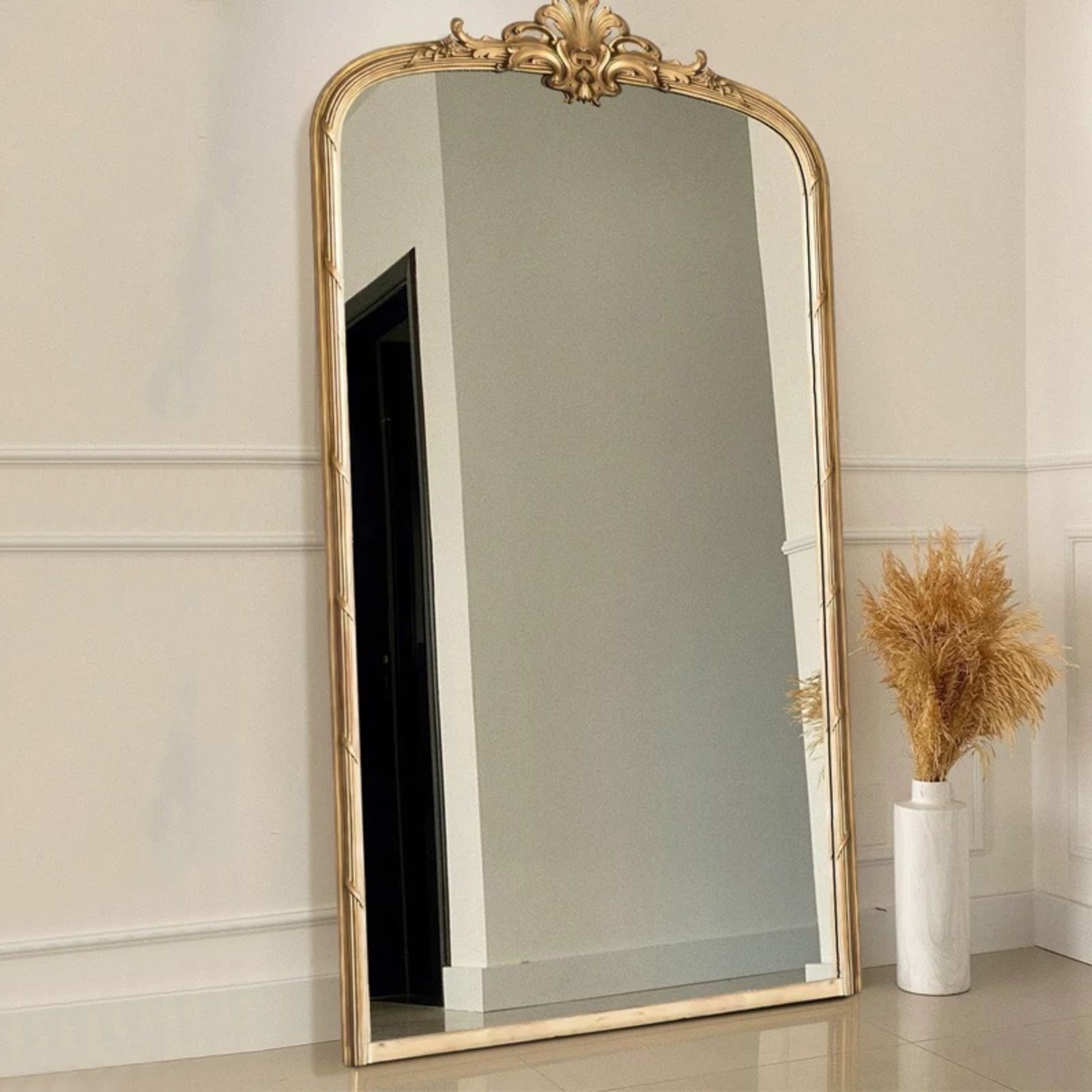 Antique Gold Mirrored Glass Floor Mirror - image-2