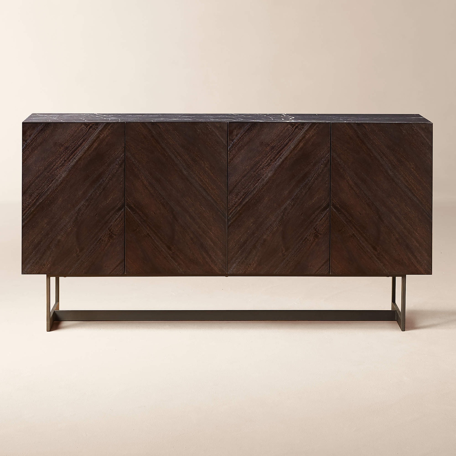 CB2 Suspend 57" Charcoal Wood Media Console with Black Marble Top - image-4