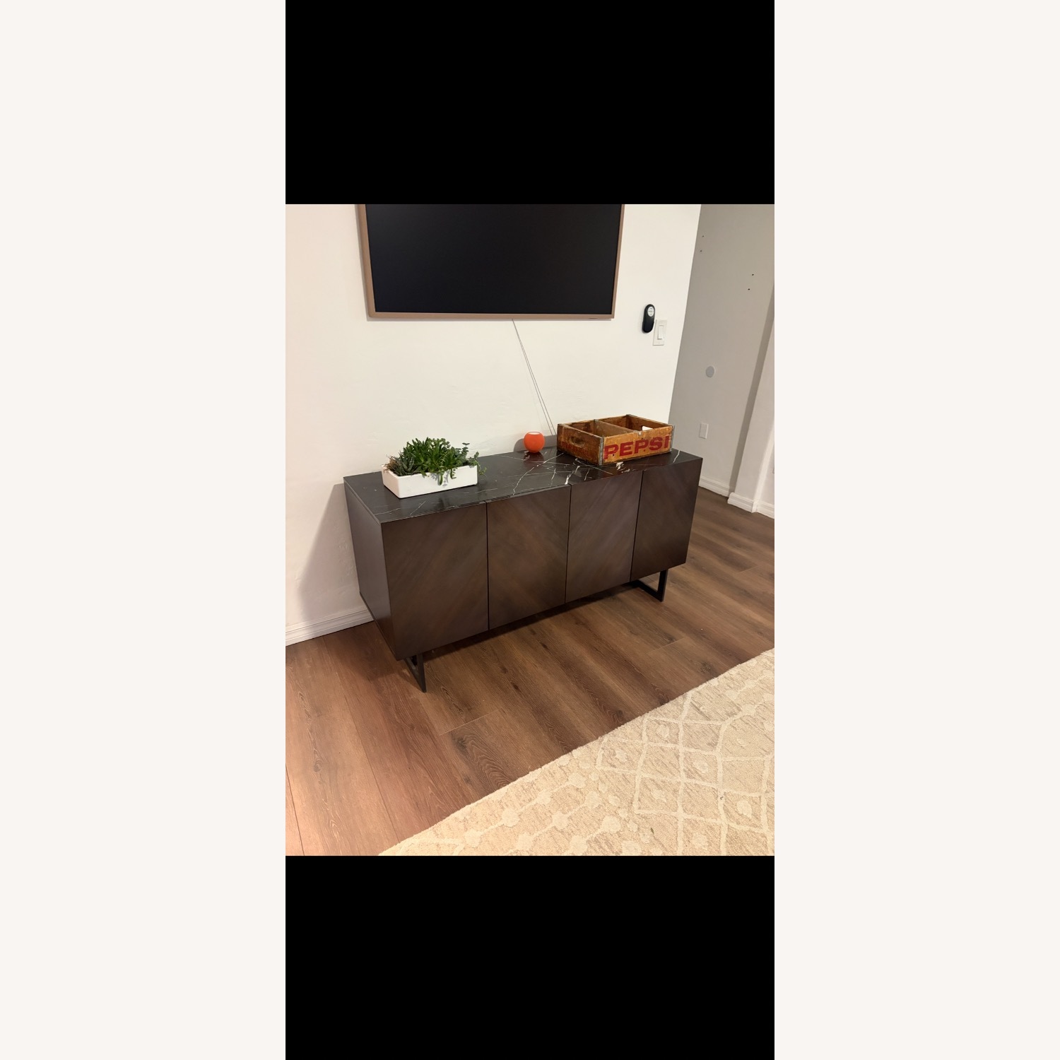 CB2 Suspend 57" Charcoal Wood Media Console with Black Marble Top - image-2