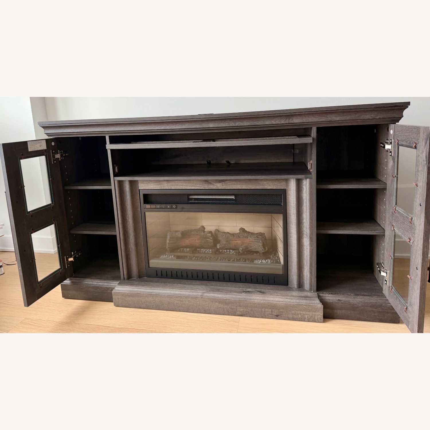 Grey Fireplace/Heater Storage TV Stand - image-3