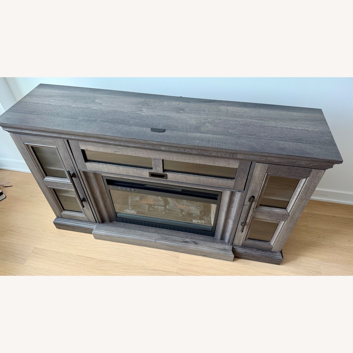 Grey Fireplace/Heater Storage TV Stand - image-2