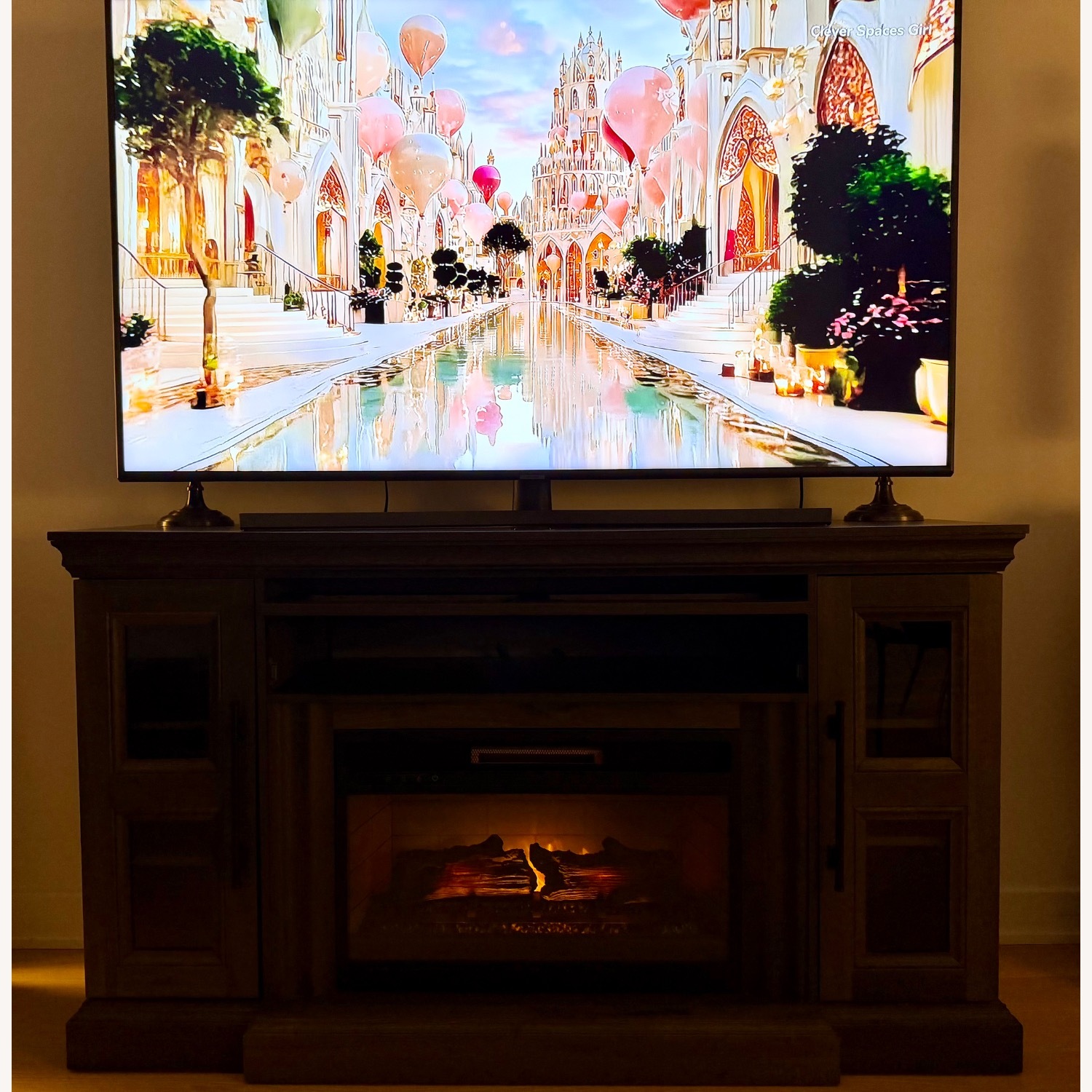 Grey Fireplace/Heater Storage TV Stand - image-4