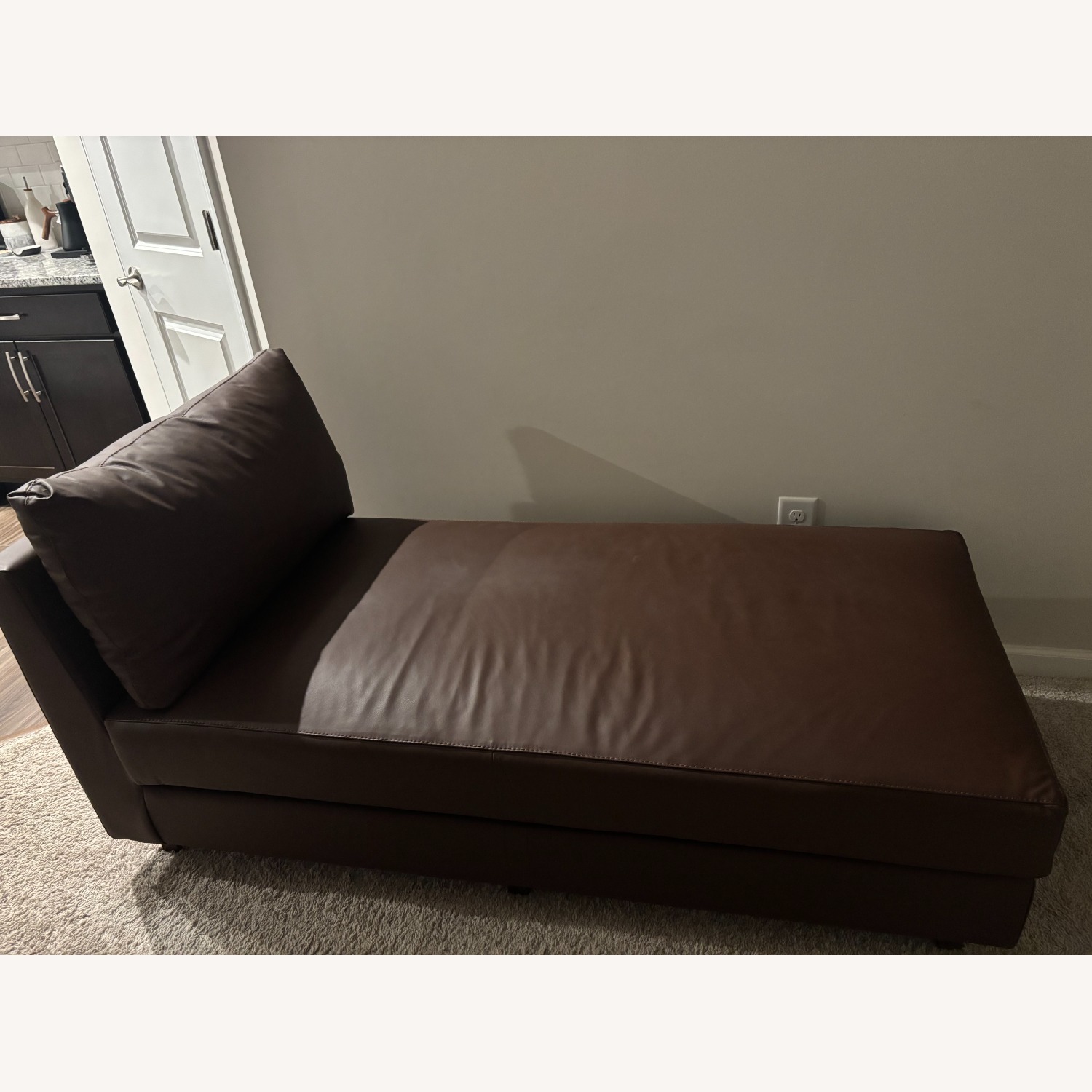 Dark Brown Leather Chaise Lounge - image-2