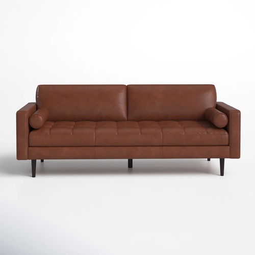 Used Joss & Main Orange Leather 3+ Seater Sofa for sale on AptDeco