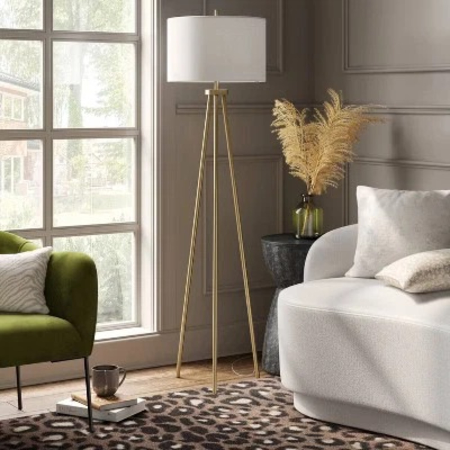 Threshold Faded Brass Tripod Floor Lamp - image-1