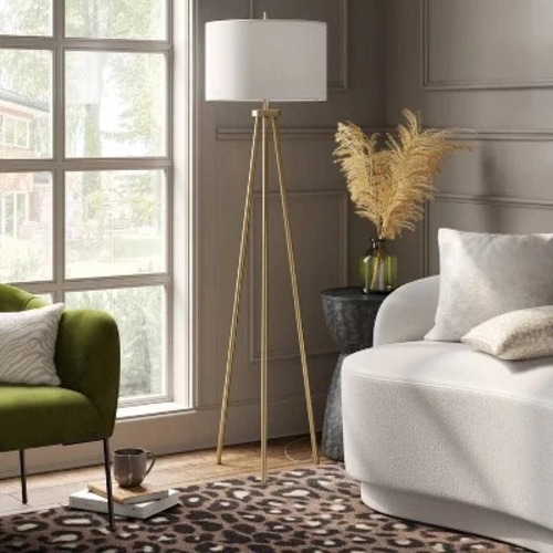 Used Threshold Faded Brass Tripod Floor Lamp for sale on AptDeco
