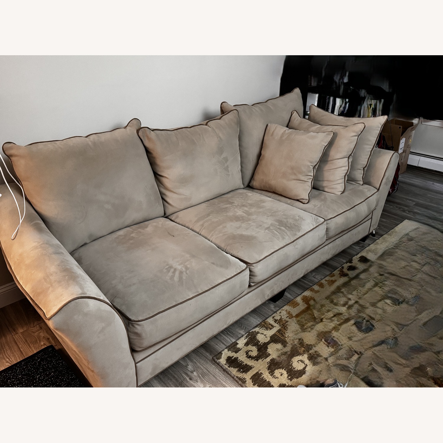 H.M. Richards Light Brown Fabric 3+ Seater Sofa - image-1